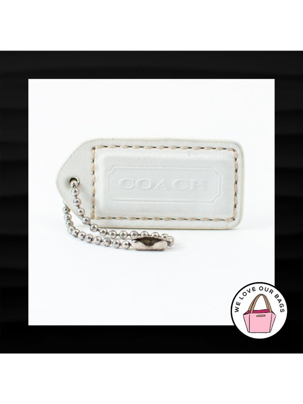 2" Medium COACH WHITE LEATHER KEY FOB BAG CHARM KEYCHAIN HANGTAG TAG